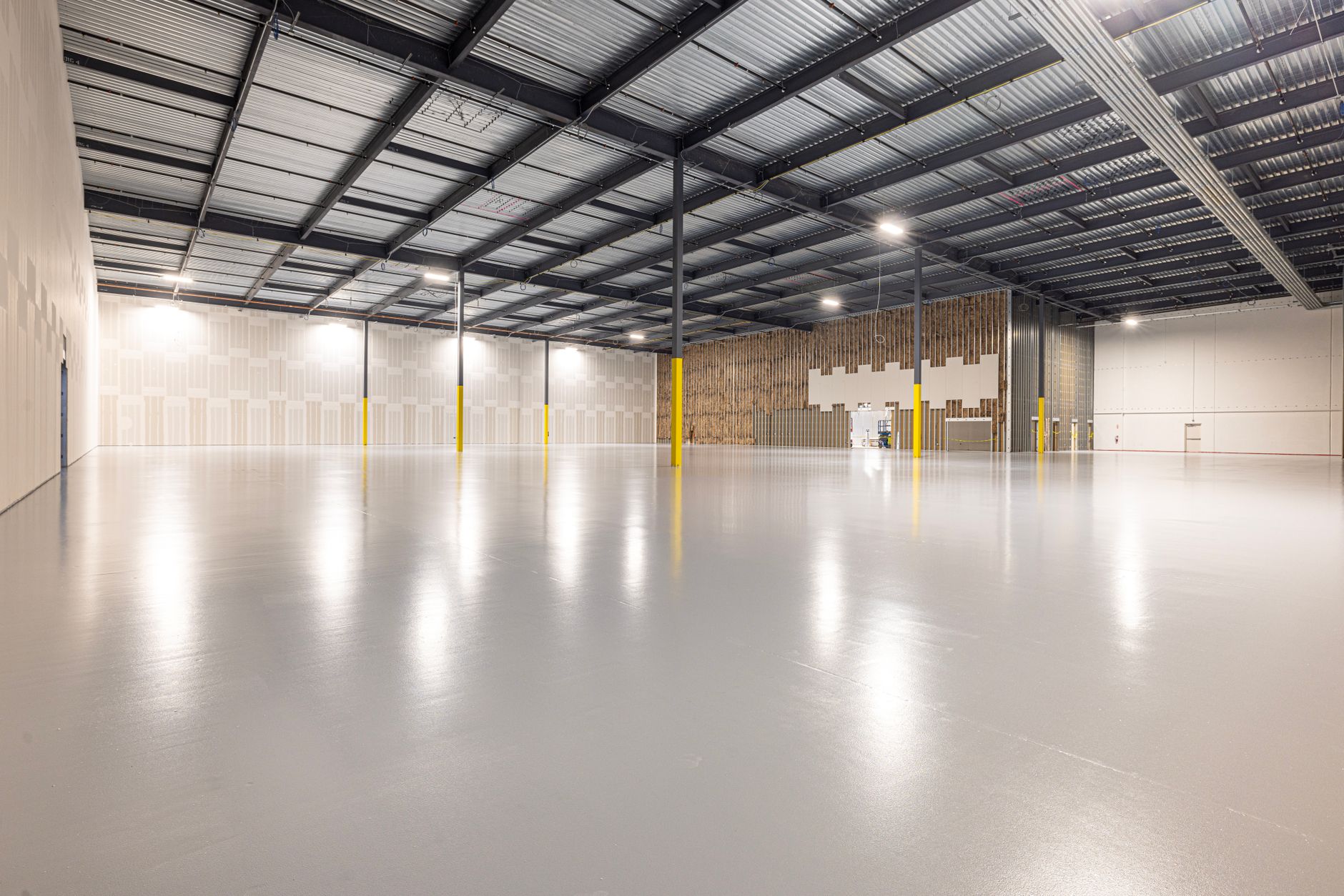 Empty warehouse with a polished floor